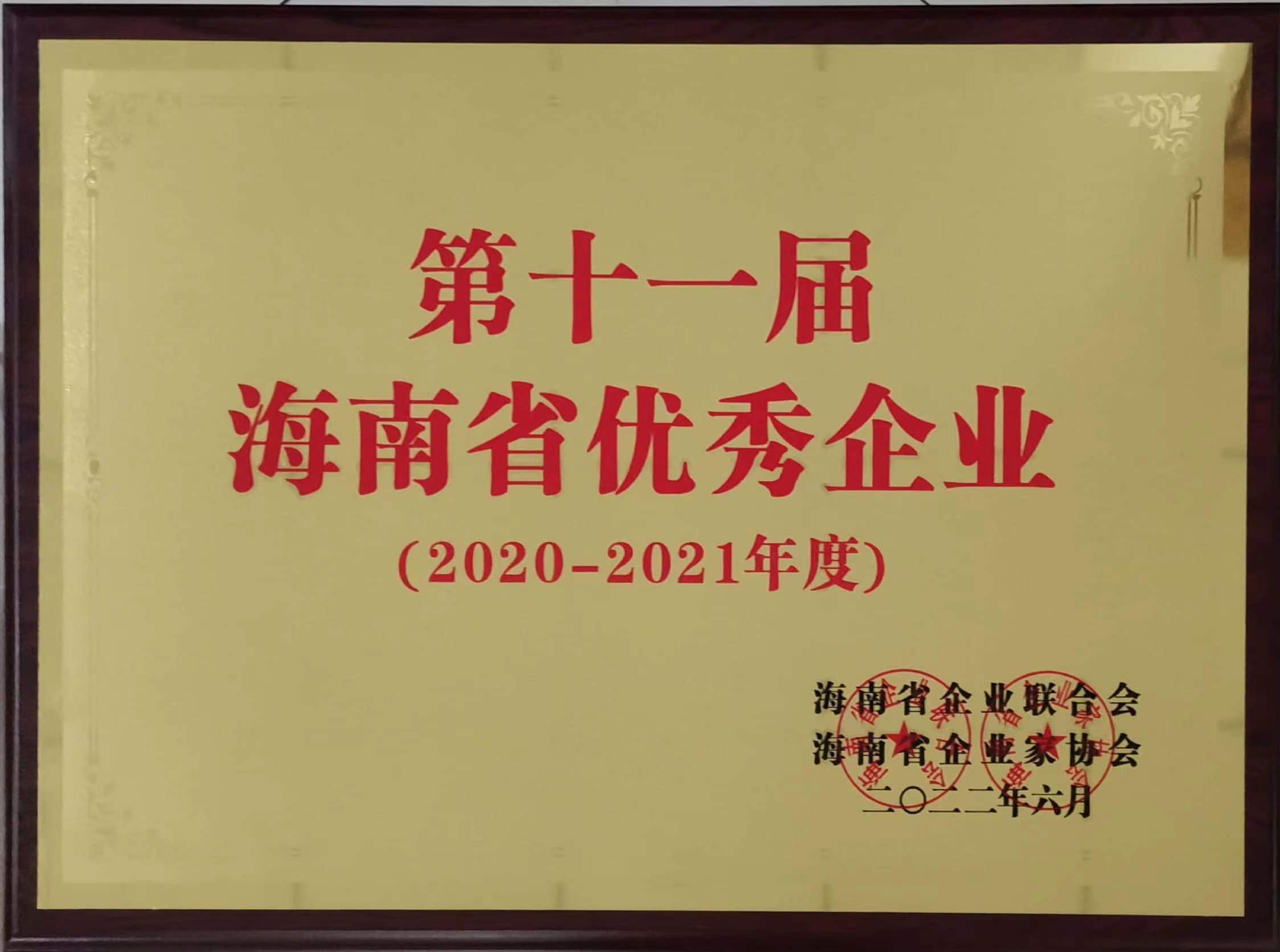 第十一屆海南省優(yōu)秀企業(yè)（2020—2021年度）